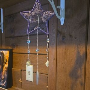 Purple Star Dreamcatcher with Hanging Crystals